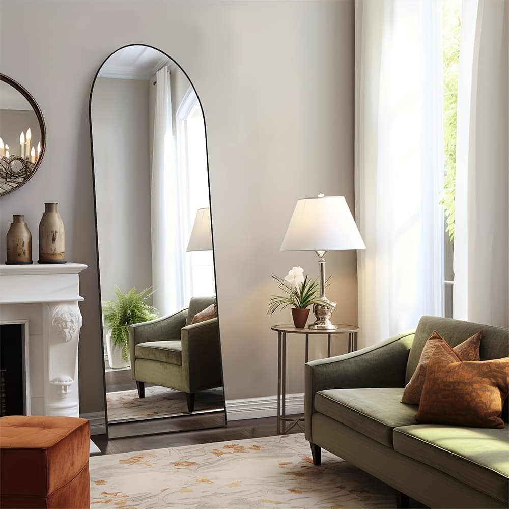 TEMU Arched/ Full Length Mirror, Full Body Mirror With Stand, Hanging Or For Wall, Aluminum Alloy Thin Frame Floor Standing For Hotels And Bathrooms