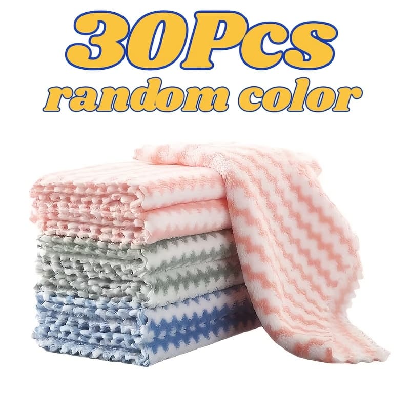 TEMU 30pcs Random Color Coral Dishwashing Towels, Non Greasy And Non Shedding, Multi Scene Kitchen And Home Cleaning Pads, No Electricity Required, Cleaning Towels