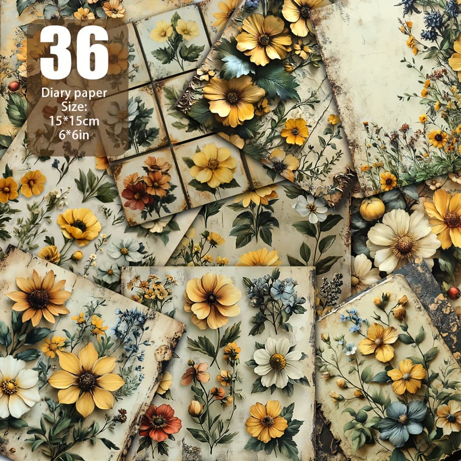 TEMU 36 Vintage Floral Pattern Paper Sheets - Perfect For Journaling, Diy Crafts, And Office Supplies