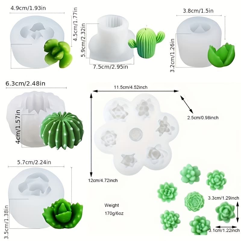 TEMU 6pcs Succulent Mold Succulent Candle Mold Succulent Resin Mold Handmade Succulent Silicone Mold Flower Silicone Mold For Candle Cactus Mold Peony Mold Candle Making Mold