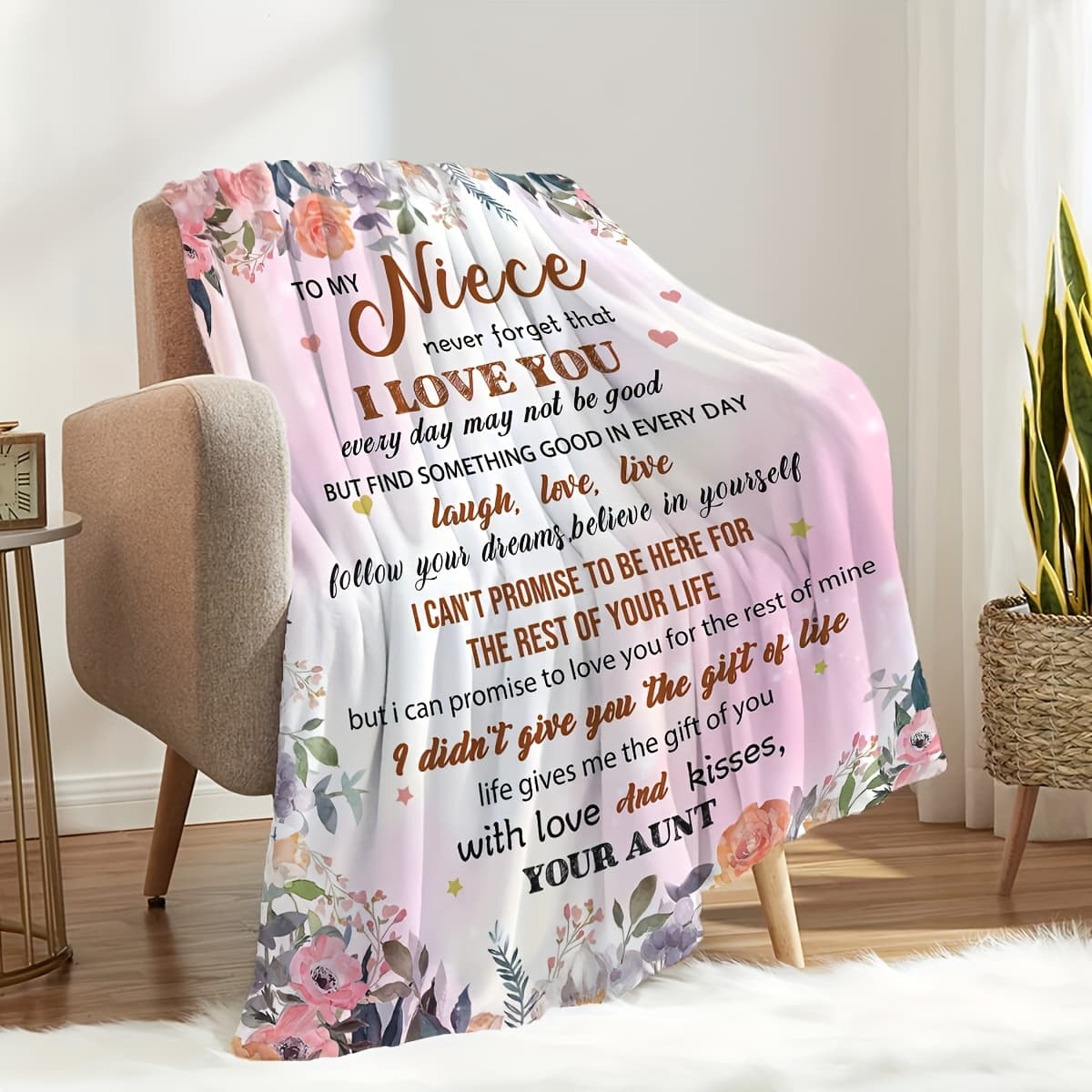 TEMU 1pc Letter To Niece - Soft Flannel Throw Blanket With , Contemporary Style, For Couch, Bed, Office, Home Decor - Ideal Birthday Gift From Aunt, Hypoallergenic, Blanket|