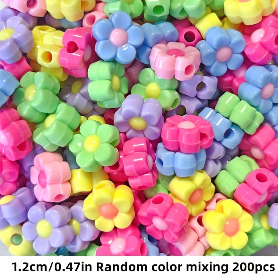 TEMU 200/100pcs 12mm Random Colors Spring Colored Flower Shaped Acrylic Spacer Beads, Used For Jewelry Production, Bracelet Necklaces, And Women' Phone Chains