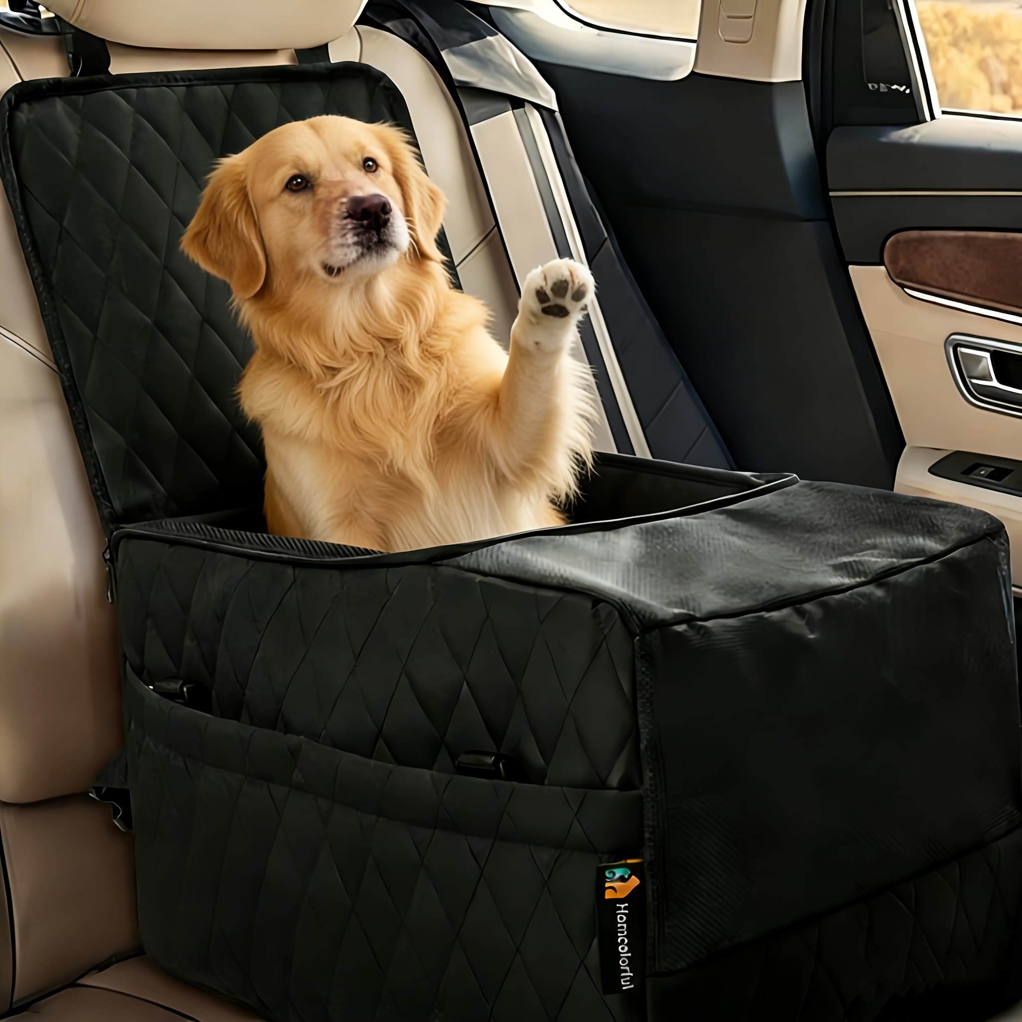 TEMU Dog Car Booster Seat & Travel Carrier, Oxford Breathable Foldable Soft Washable With Safety Leash & Adjustable Straps, Elevated Pet Car Seat For Secure Travel, Comfortable Dog Car Seat For Small