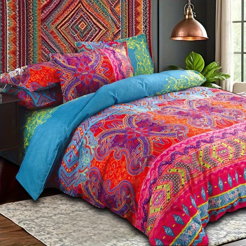 TEMU 2/3pcs Bohemian Print Quilt Set For Double Bed, Large And Extra-large Bedding, Soft Microfiber Lightweight Bedding, Suitable For All , A Great Gift For Valentine's Day, , And Girls' Day