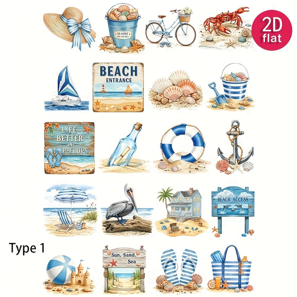 TEMU 2d Flat 1 Pack Vintage Nautical Ocean Stickers Decoration Cutting Book Diary Photo Stationery Stickers School Handmade Material Stickers Decoration