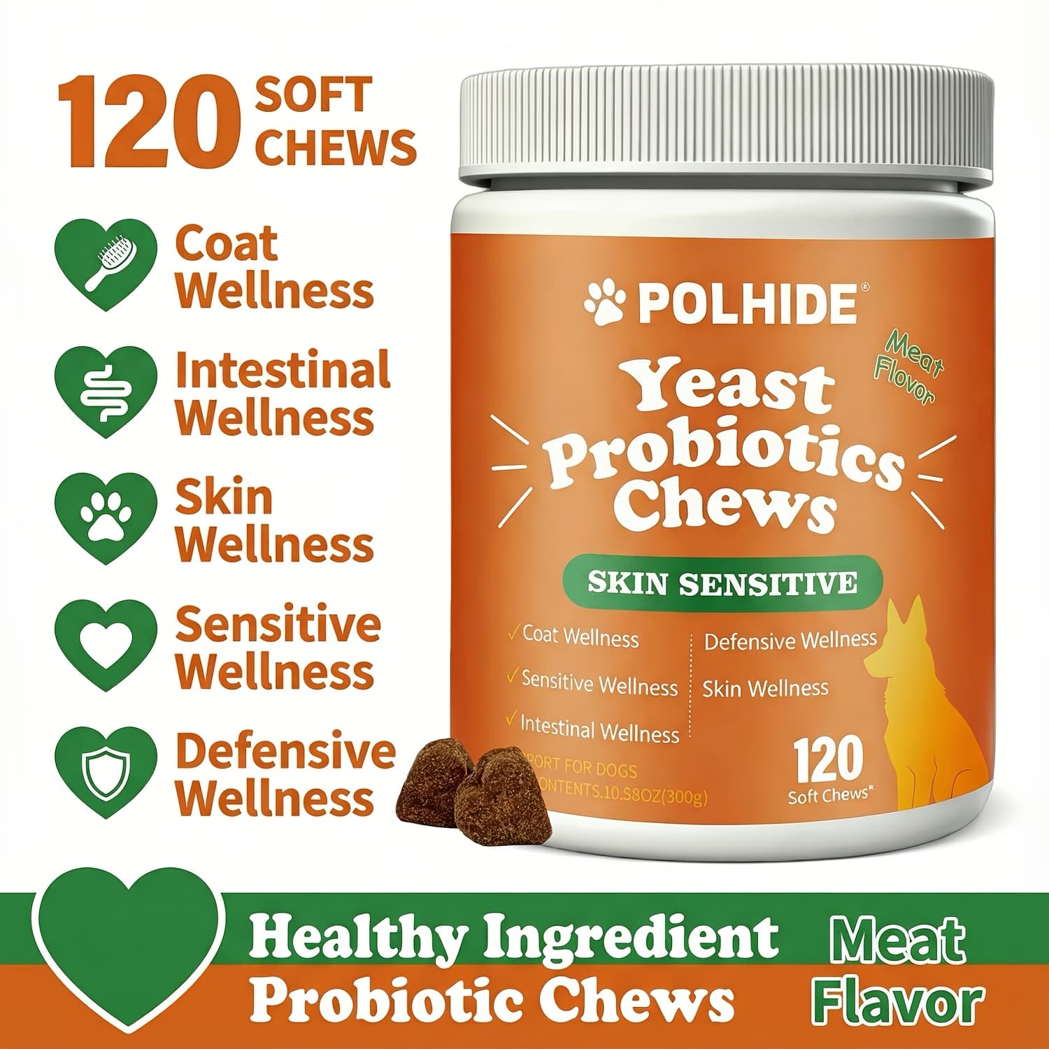 TEMU [three Month Supply] 120 Chews Probiotic Chews For Dogs - Chicken Flavor , Digestive And Gut Nutrition Supplement, Dogs Ear, Skin And , All Ages Suitable