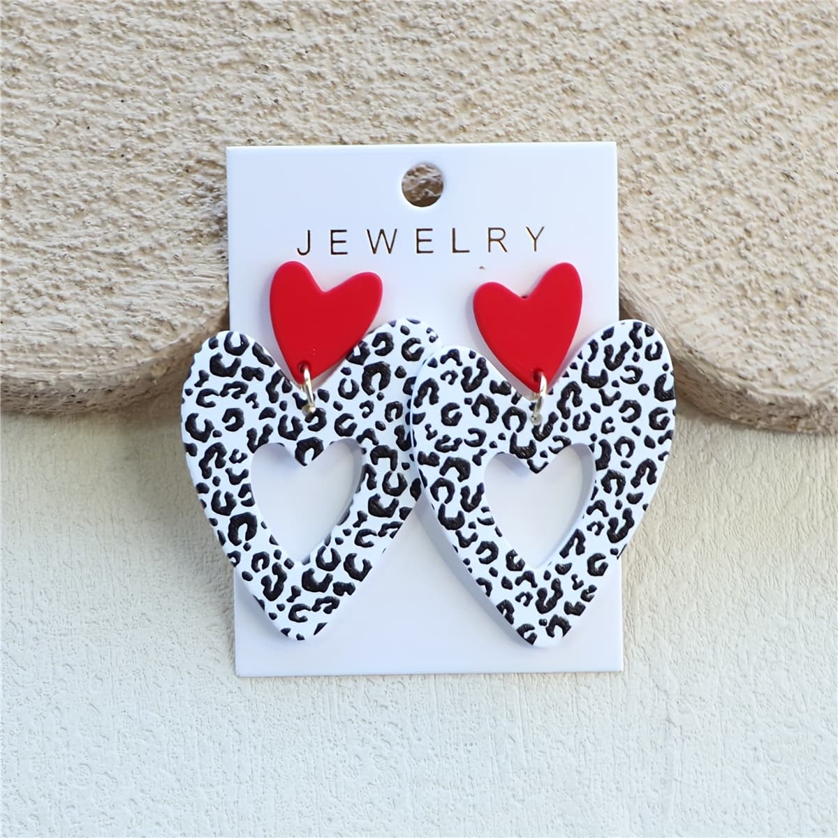 TEMU 1 Pair Of Women's Valentine's Day Leopard Print Clay Texture Hollow Heart Acrylic Earrings - Sexy, Romantic, And Cute