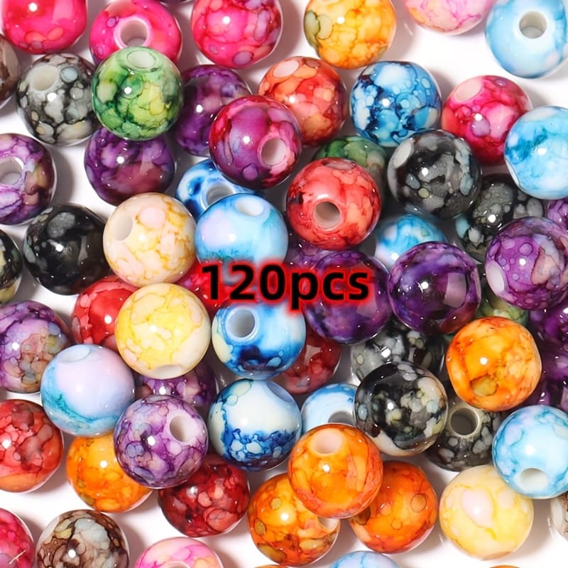 TEMU 120/60pcs 8mm Cracked Acrylic Loose Spacer Beads For Jewelry Making Handmade Diy Beaded Bracelet Earrings Craft Supplies