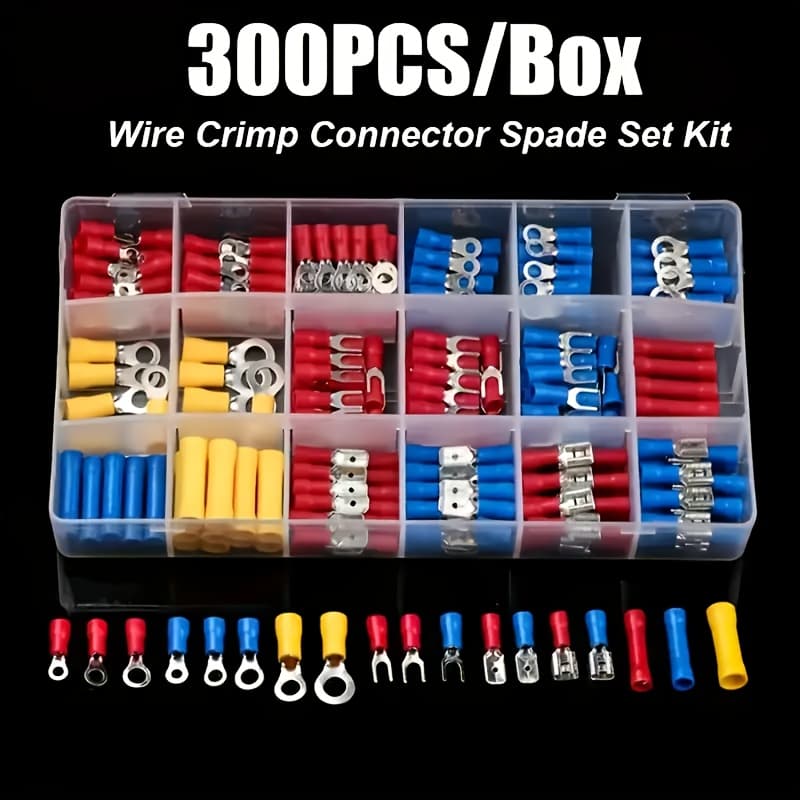 TEMU A Kit Of 300 Electrical Wire Crimp Connectors That Includes Insulated Copper Terminal Blocks With Ring, Fork, And Spade Connectors. Perfect For -yourself Wiring And Repairs