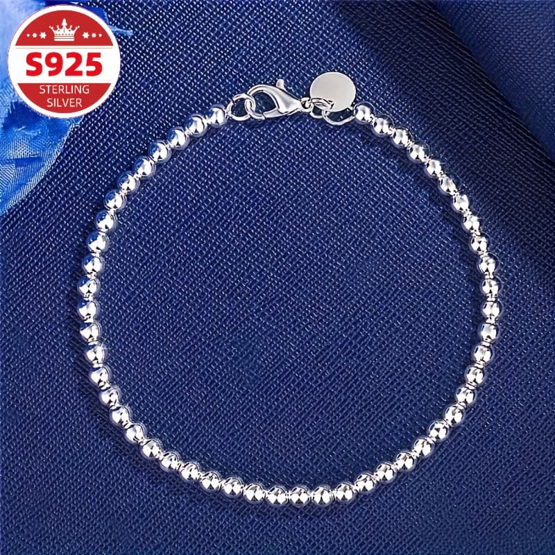 TEMU Elegant Charm Bracelet Made Of S925 Pure Silvery With A 4mm Bead Chain, Ideal For Everyday And . A Wonderful Gift For Mothers During Halloween, Christmas, Thanksgiving, And Special