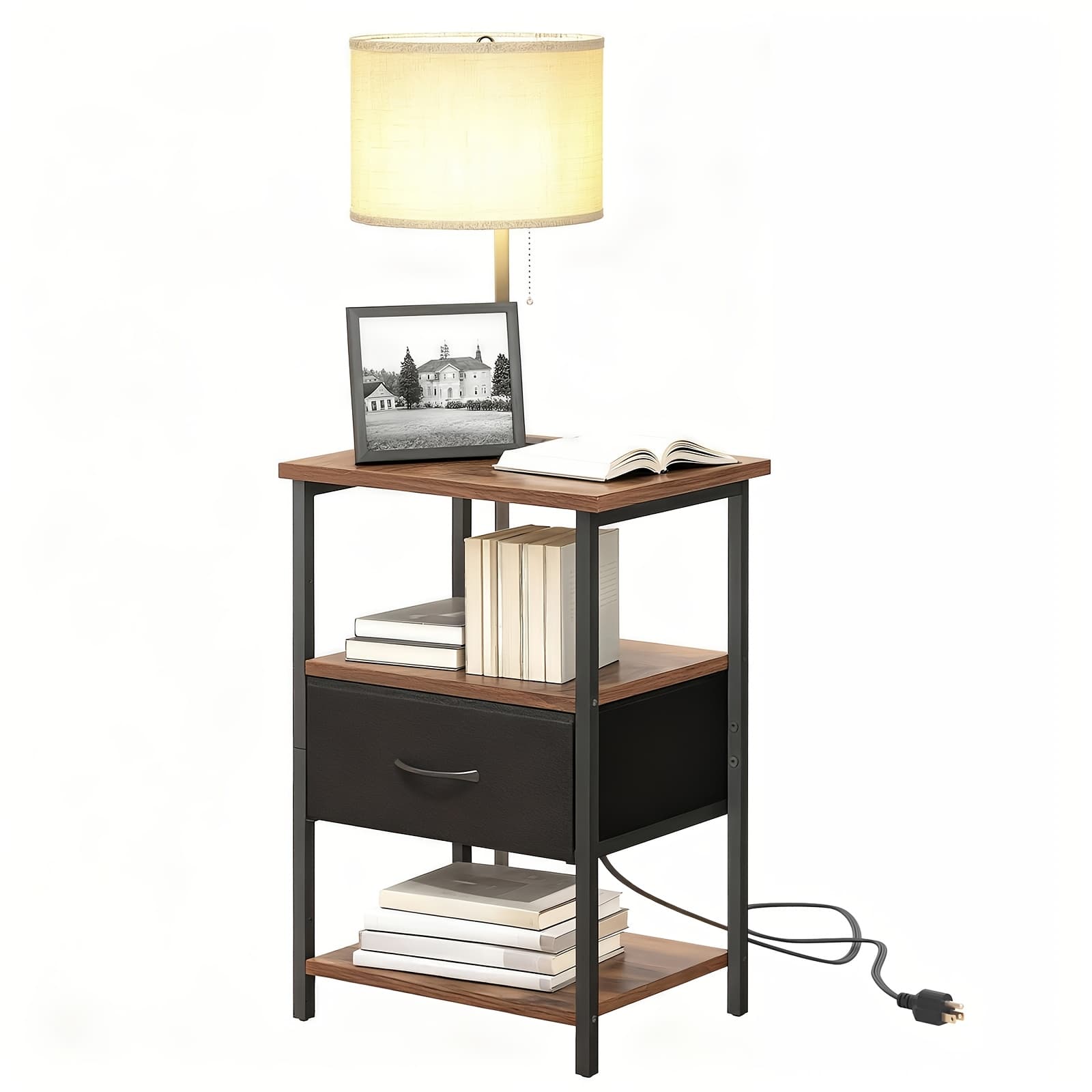 TEMU Nightstand With Lamp & 1/2 Drawers, Lamp With Usb Port And Outlet, Lamps For Nightstand With 3 Color Temperature Led Bulb Included, Table For Living Room, Bedroom And Home Office,