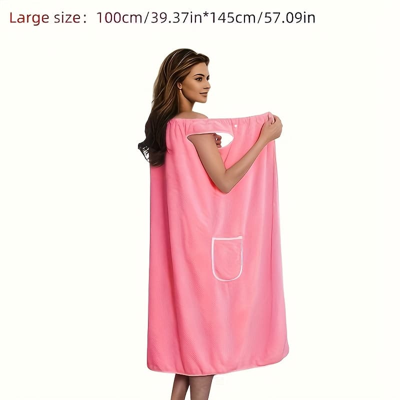 TEMU Premium Ultra--drying Bath Towel With Pocket - Absorbent, Waffle Weave, Suitable For Outdoor Camping, Beach, And Indoor Bathroom Use