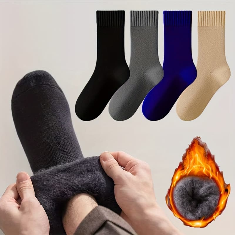 TEMU 4 Pairs Of Extra-thick Plush Socks, Winter Thermal Mid-calf Men's Outdoor Socks, Heat-retaining Sleep Socks, Floor Socks, Soft And Comfortable, Anti-cold Long Socks