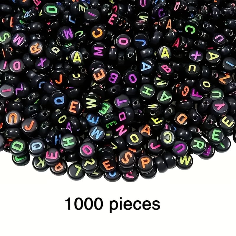 TEMU [1000 Acrylic Letter Beads] 1000 4x7mm Black Acrylic Letter Beads A-z | Bright Neon And Pink Colors, Smooth Circular Letters, Suitable For Making, Halloween Crafts, Bracelets, Necklaces, Beads