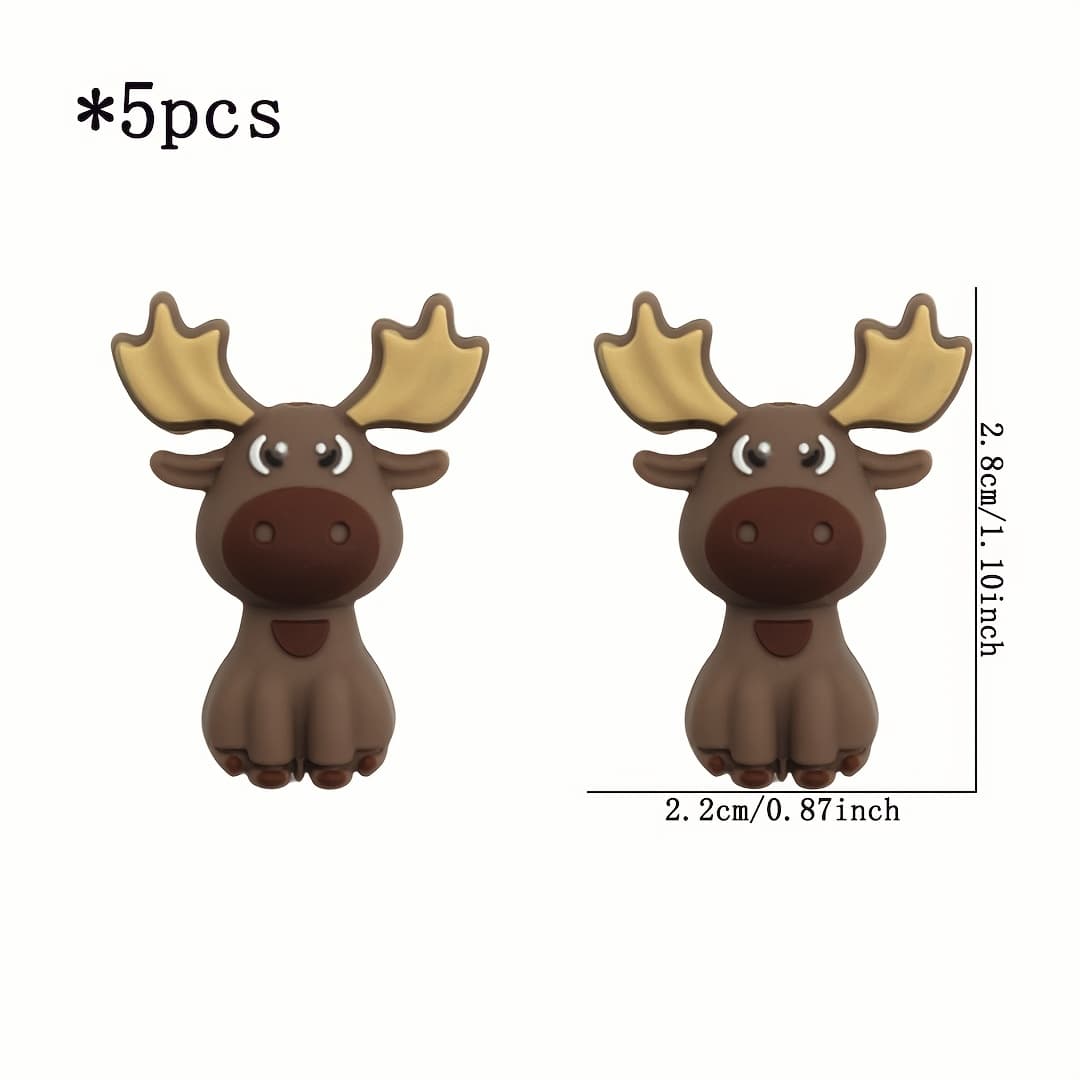 TEMU 5pcs Of Silicone Deer Series Focus Beads For Handmade Necklace, Plastic Pen Bead Pack, Bag Chain, Phone Chain, Bracelet Jewelry Supplies, Decorative Beads