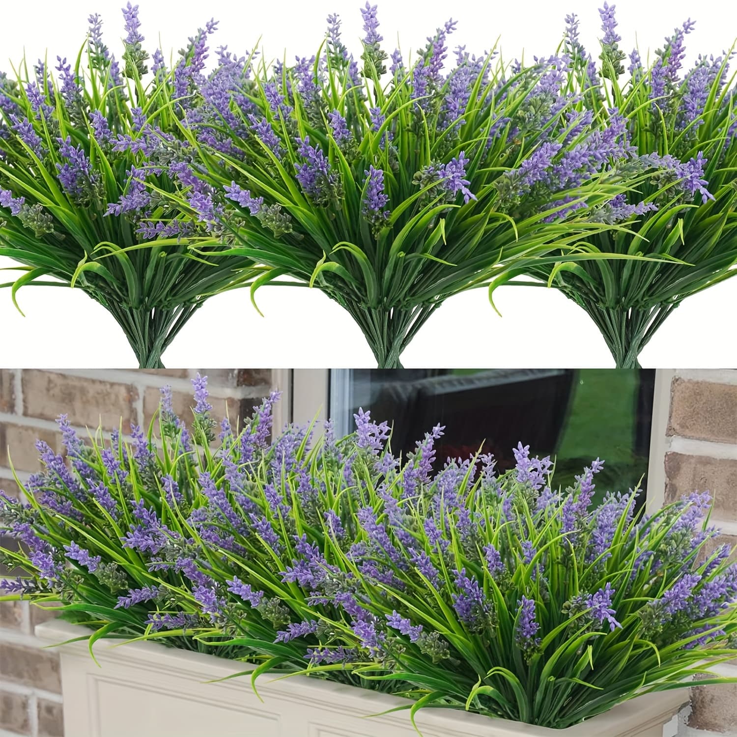TEMU 12 Bundles Artificial Plants Outdoor Lavender Flowers Fake Monkey Grass Uv Resistant Plastic Greenery Plants For Garden Home Porch Window Patio Hanging Planter Indoor Decor