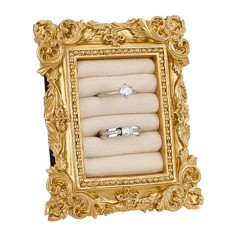 TEMU 1pc Jewelry Display Stand With Trim, Faux Leather Square Ring Holder, Home Storage Suitable For