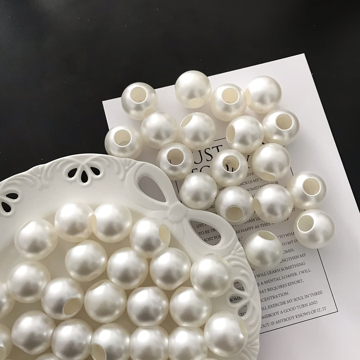 TEMU 15pcs Large Hole Off-white Abs Straight Hole Beads Elastic Band Auxiliary Materials Big Pearl Jewelry Additions Piercing Round Beads Materials