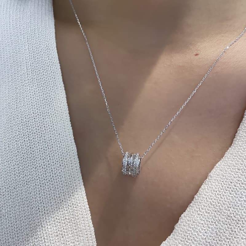 TEMU Elegant Geometric Circle Pendant Necklace With Sparkling Synthetic Zirconia - Perfect For Weddings, Engasynthetic Gemstoneents & Banquets | Sophisticated For Women