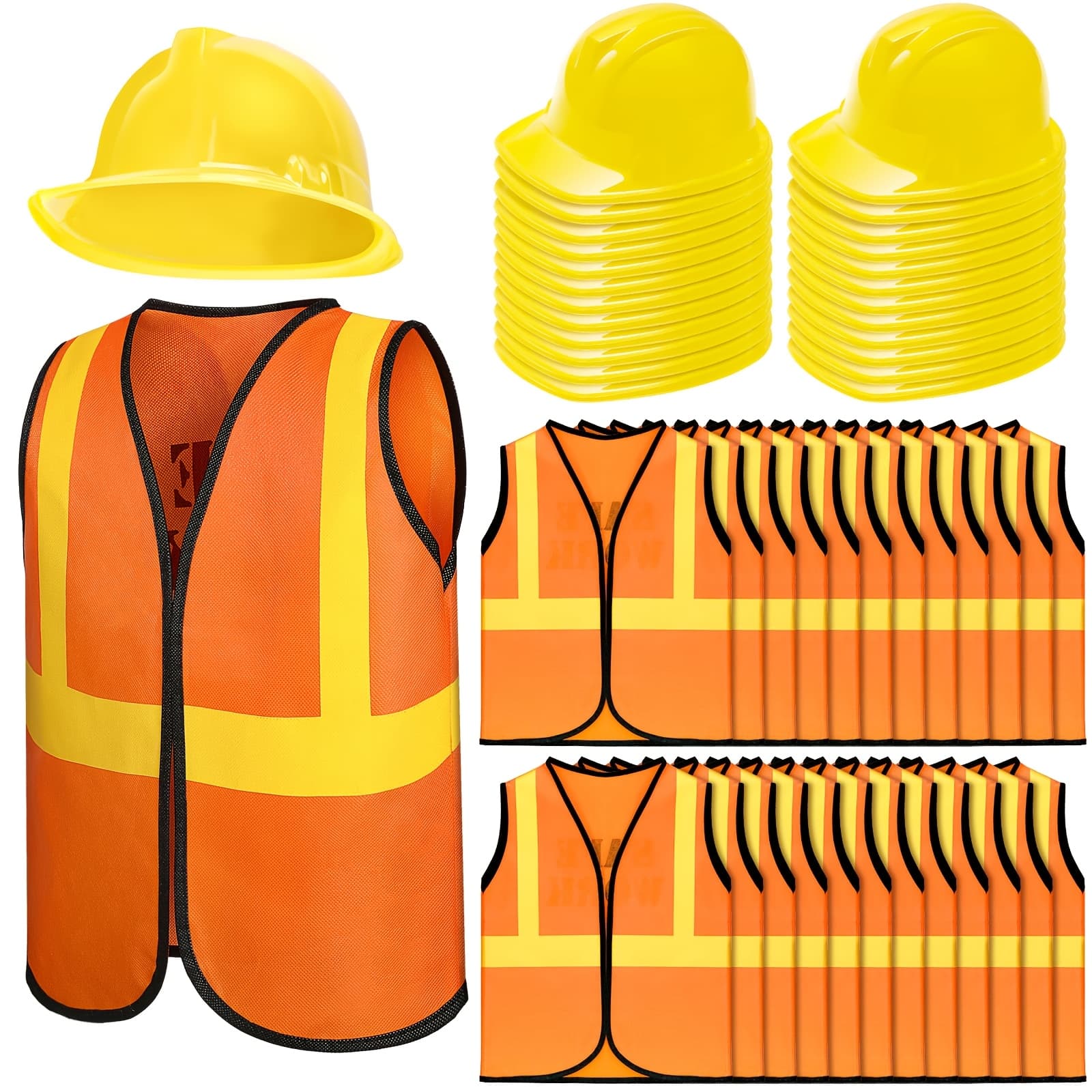 TEMU 48pcs Construction Worker Costumes Includes 24pcs Construction Vests And Hats For Birthday Party Worker Costume Cosplay Favor Decoration Party Packs