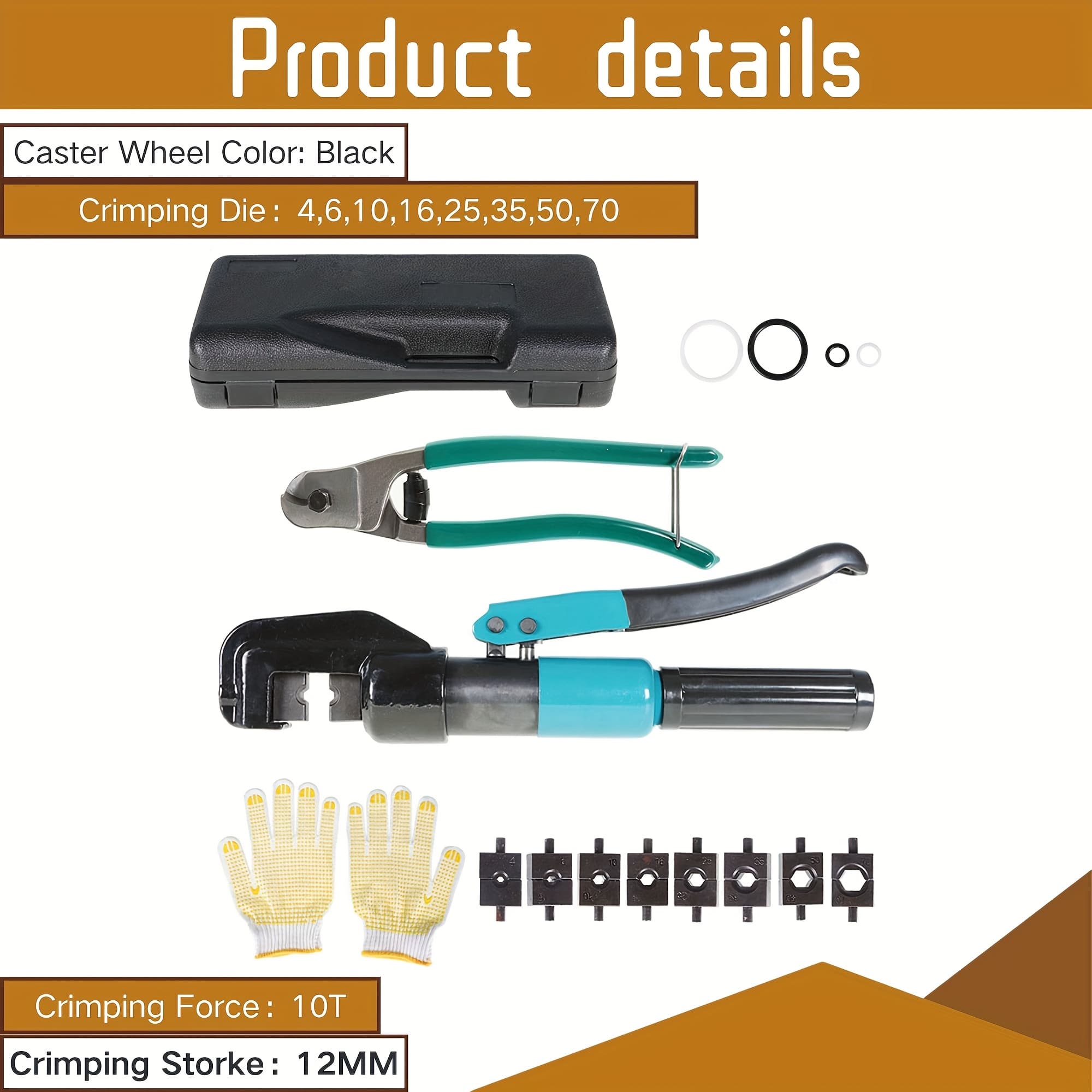 TEMU Hydraulic Wire Terminal Cable Crimper Crimping Tool With 9 Dies Cable Cutter For 1 8 To Stainless Steel Cable Railing Fittings, 10 Ton Wire Swaging Tool