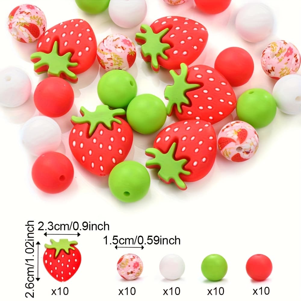 TEMU 50pcs Of 15 Mm Shaped Silicone Beads Fruit Silicone Focus Loose Beads Diy Bracelet Necklace Bead Pen For Key Chain Production