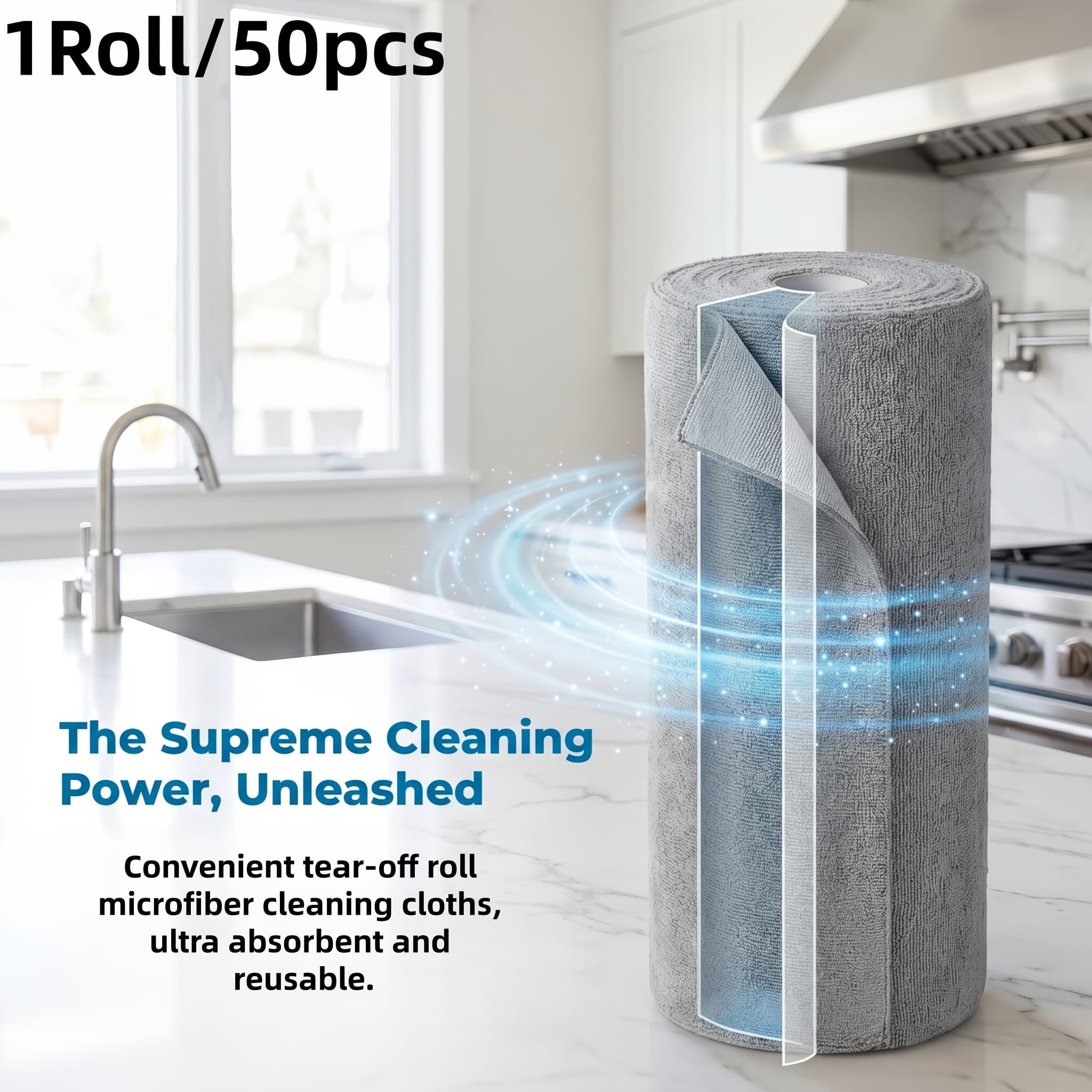 TEMU 50 Sheets Per Roll Absorbent Cloth, Thickened Microfiber Cleaning Cloth, Reusable Disposable Kitchen Towel, Roll-up Tear-off Cleaning Wipes