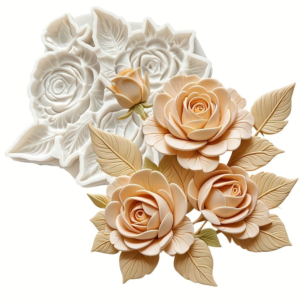 TEMU Rose Flower Silicone Fondant Mold- Cake Decoration, Chocolate, Fondant, Clay Resin Casting Molds - Diy Baking Tools, Pendant Mould