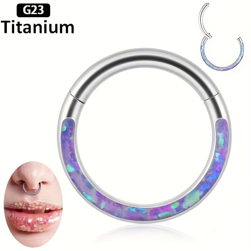 TEMU 1pc G23 Titanium Nose Ring 8 Mm Opal Hoop Nose Ring Lip Ring Hinged Ring Seamless Clicker Ring Cartilage Earring Hoop Helix Tragus Septum Piercing Jewelry
