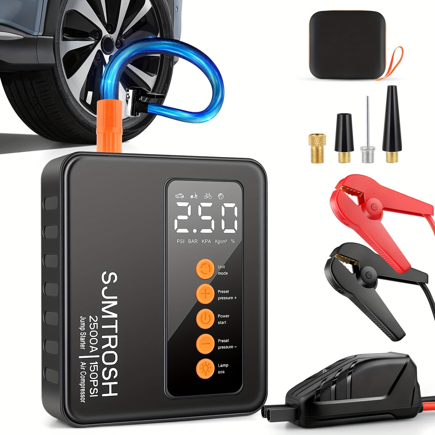 TEMU -1 Portable Car Jump Starter With Air Compressor-150psi Air Pump - Led Screen - Emergency Starter For Cars, Suvs, Trucks (gas - ) - Fast Charging Power Bank