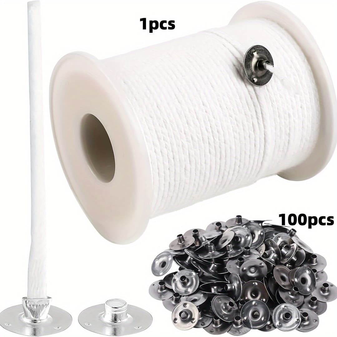 TEMU 61 Cm Candle Wicks, Smokeless Candle Wicks, Wicks Rolled, Includes 100 Holders, Suitable For Diy Candle Making, Diy Communion Candles, Scented Candles (white)