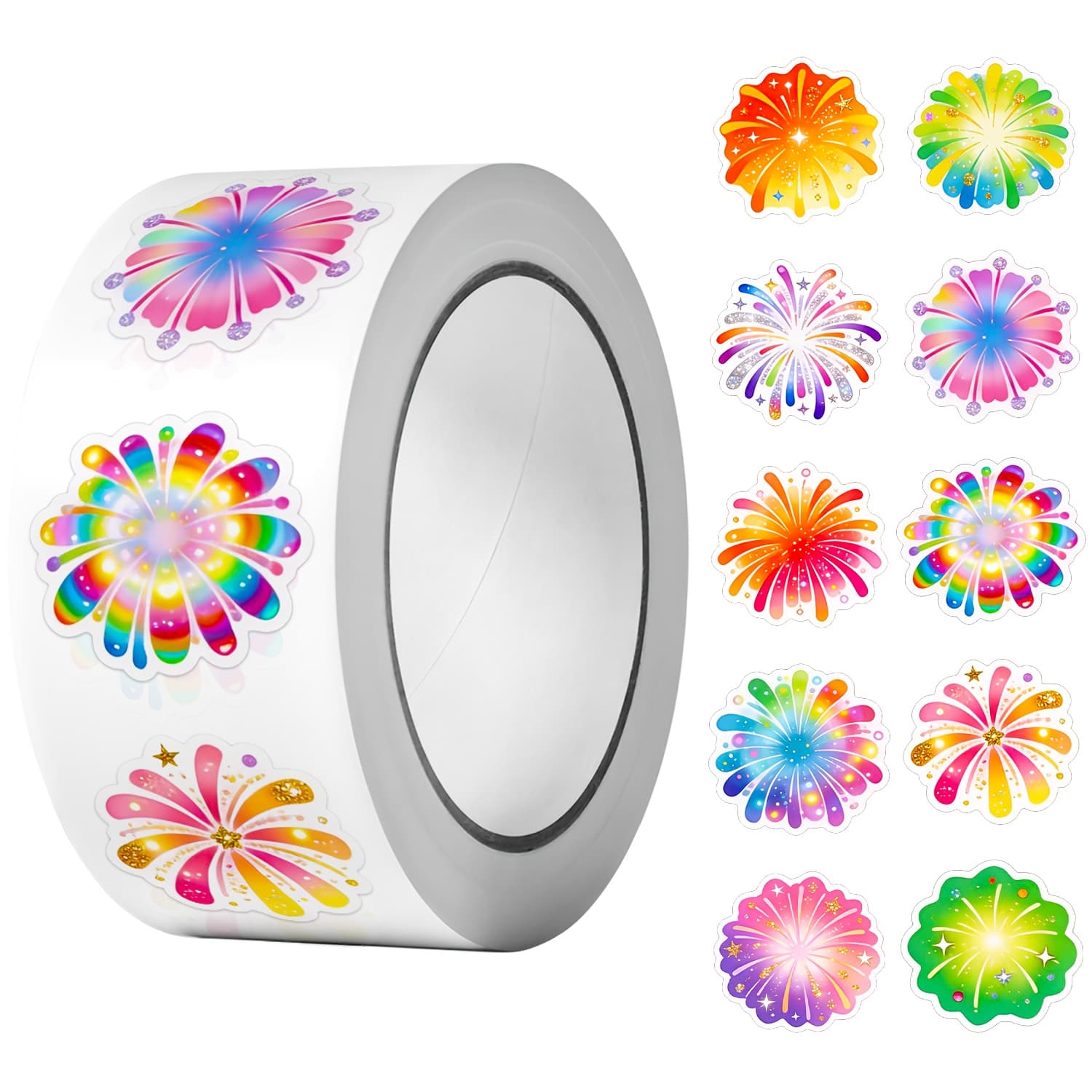 TEMU 1roll(500pcs) Cartoon Firework Irregular Sticker 2.5cm/1.0'' 10 Designs Party Favors Art Decals Adorning Perfect For Home Decoration Stationery Labels Gift Sealing&packaging Supplies