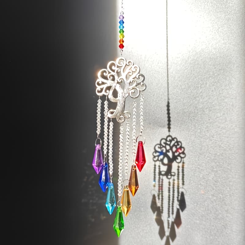 TEMU Crystal And Mirror Sun Catcher - Tree Of Color-changing Prismatic Beads, For Home/car Decor, Christmas/party Gift - Multicolor Sparkling Crystal Hanging Ornament (durable & Elegant Design)