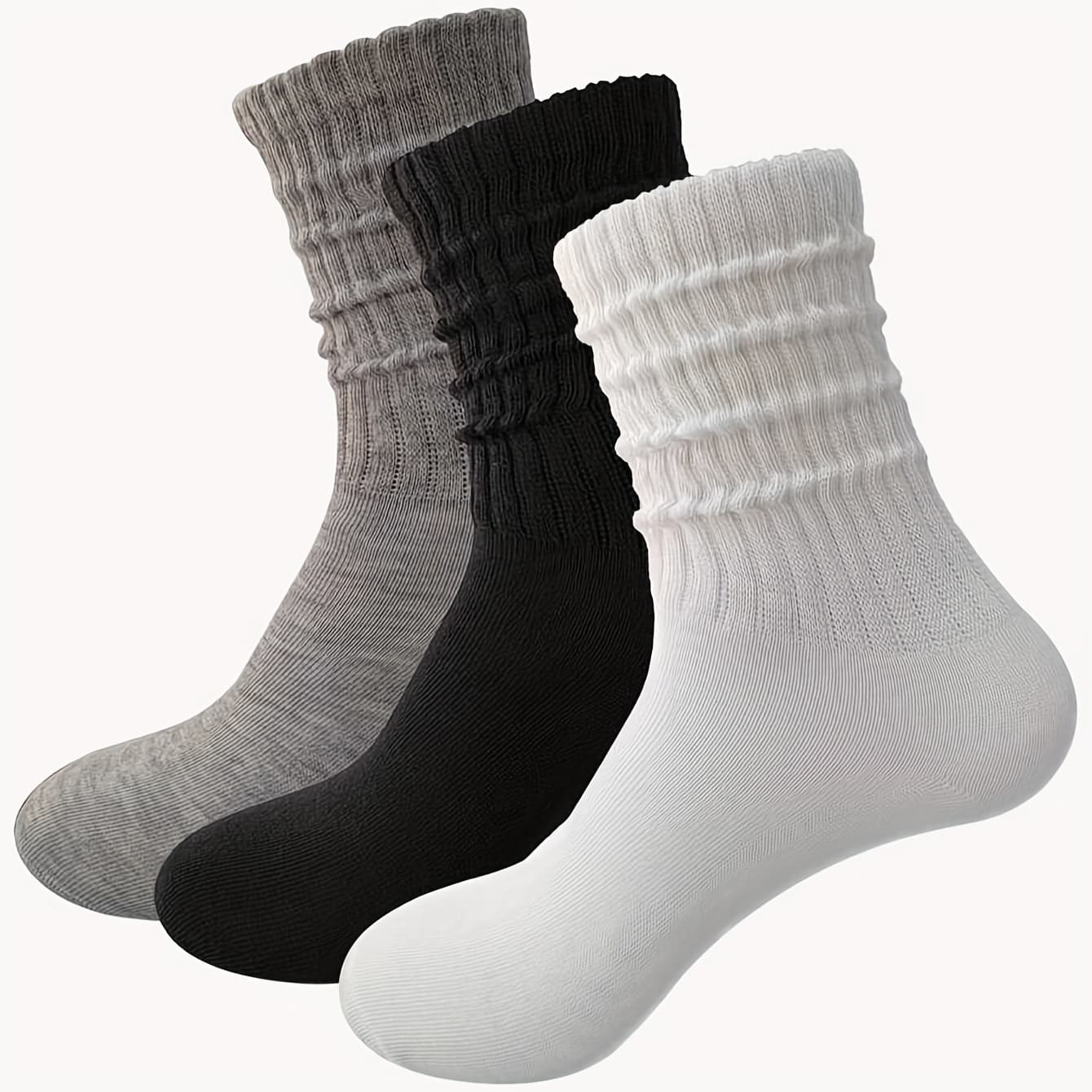 TEMU 3pair Women Slouch Socks Solid Color Long Chunky Slouchy Socks Female High Boot Sock Casual Stockings