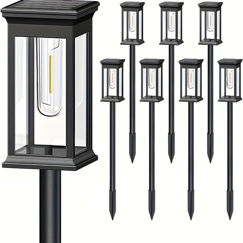 TEMU 8 Pack Solar Lawn Lights, Ip44 Waterproof, Led Yard Ground Plug, Retro Design, Suitable For , Gardens, , Landscapes, Lawns, Walkways, Patios.