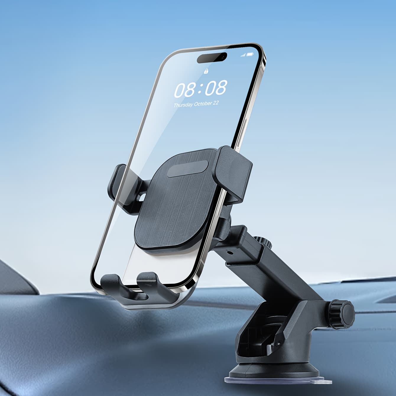 TEMU Upgraded Car Phone Holder - Adjustable Arm With Ergonomic Grip, Strong Suction Cup And Oval Design, Compatible With For Iphone, For And Smartphones, Fashionable Accessories, Anti Slip Texture Pad