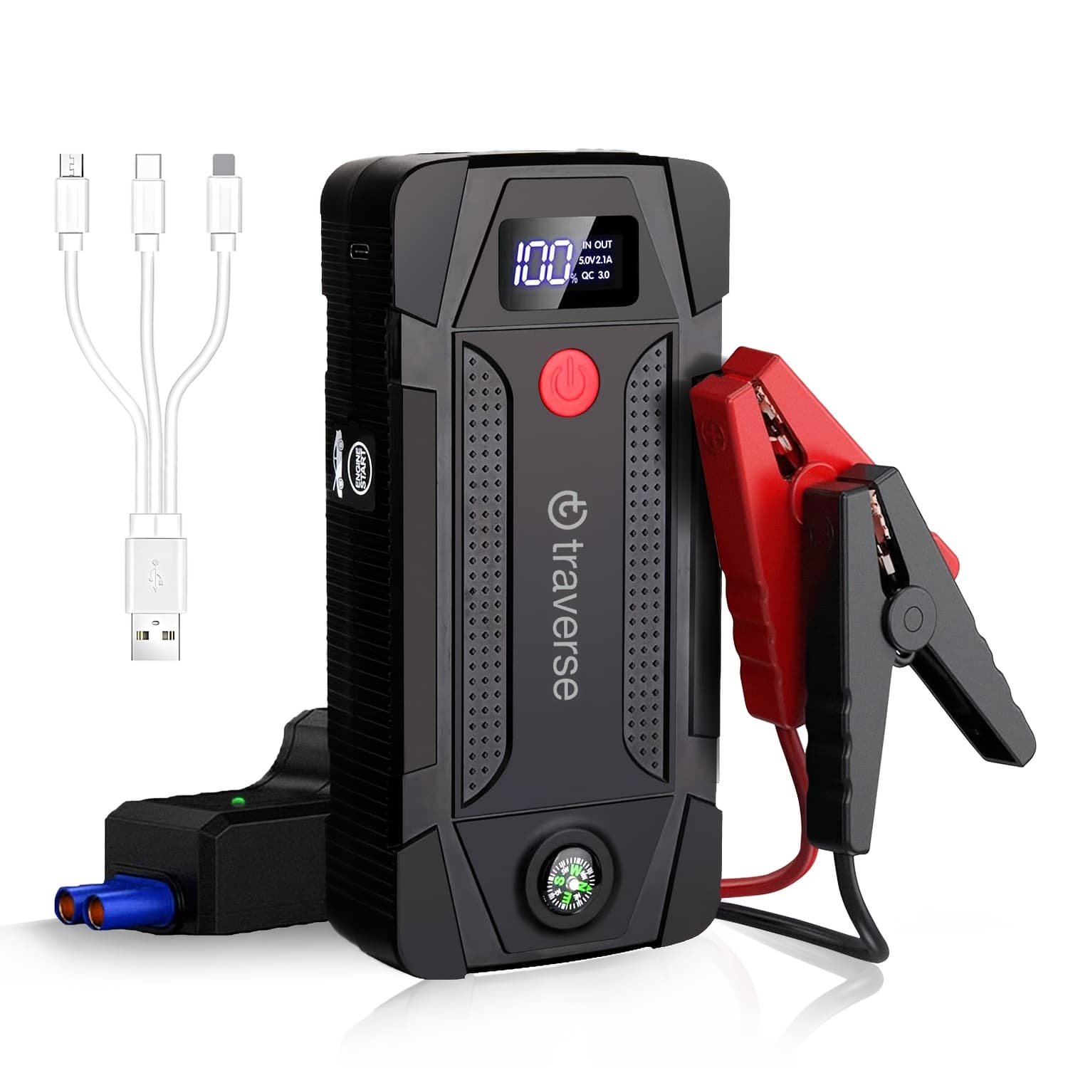 TEMU 12v Portable Car Jump Starter 1000a Battery Jumper Starter Jump Box For Car Battery, For Gas & Cars With Usb Charge Ports & Led Flashlight, 6400mah Power Bank