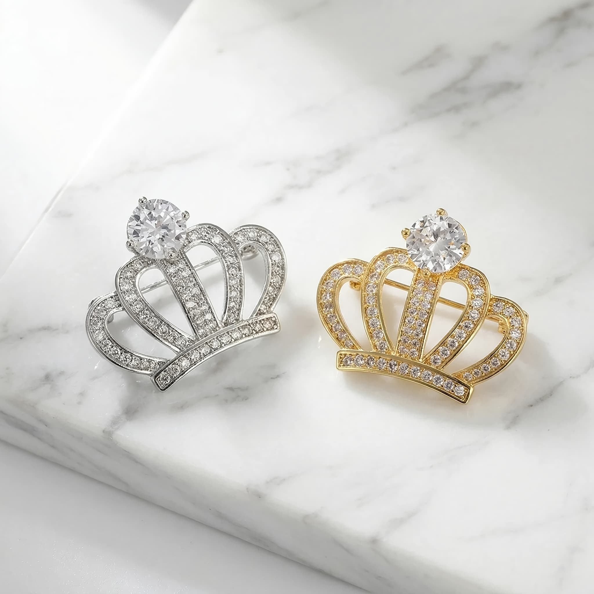TEMU 2 Elegant Retro Crown Brooches - Women's Luxury Alloy Jewelry, Suitable For Daily Wear And Parties