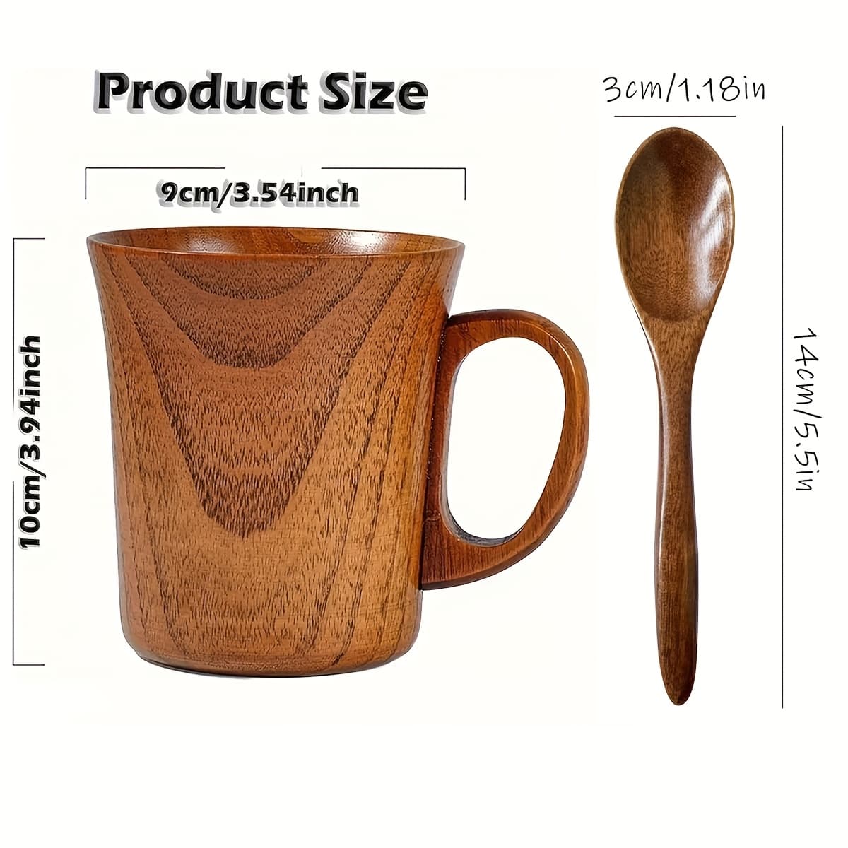 TEMU 2pcs Natural Wood Cup Set, Hand Wash Only, Reusable, Multifunctional Japanese-style Office , A Great Gift For Valentine's Day For And