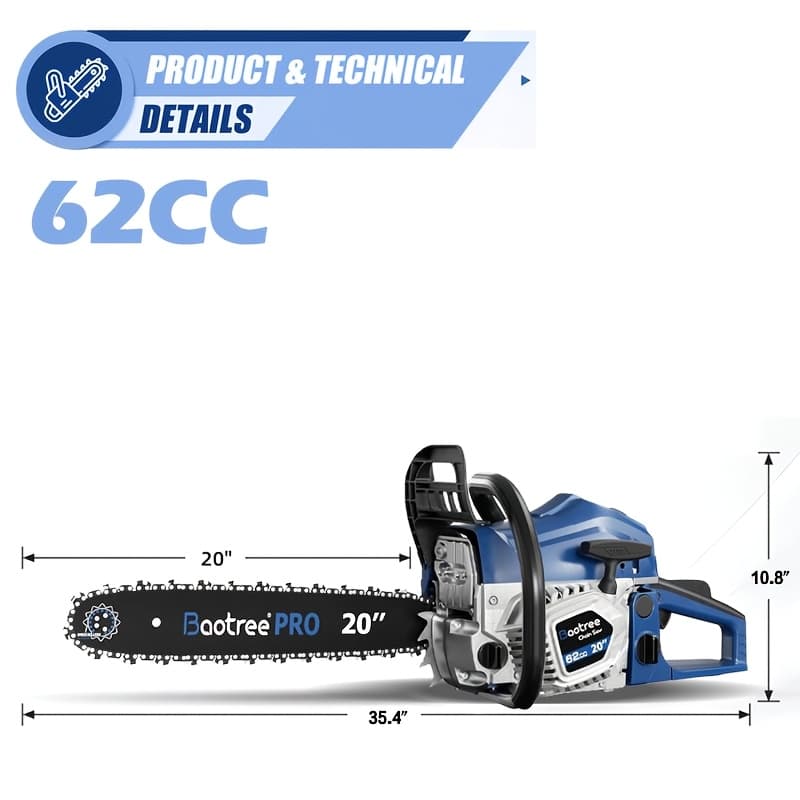 TEMU 62cc Gas Chainsaw 20-inch Professional | 3.5hp 2-cycle Engine, Tech, Anti-vibration, 3d Anti-kickback Brake, Winterized Carburetor, Ideal For Tree Cutting, Firewood,