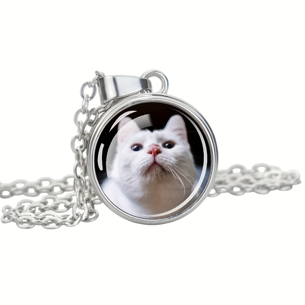 TEMU [customized] 1pc Customized Necklace Custom Personalized Photo Logo Glass Dome Snap Button Pendant Chains Necklace For Men And Women Creative Commemorative Gift