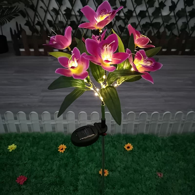 TEMU 1pc Solar Outdoor Lights-ip65 Waterproof, With 7 Simulated Orchid Flowers And 42 Lights, Room Decor, Decorations For Home, Outdoor Lawn Decorative, Christmas Decorations, Gift