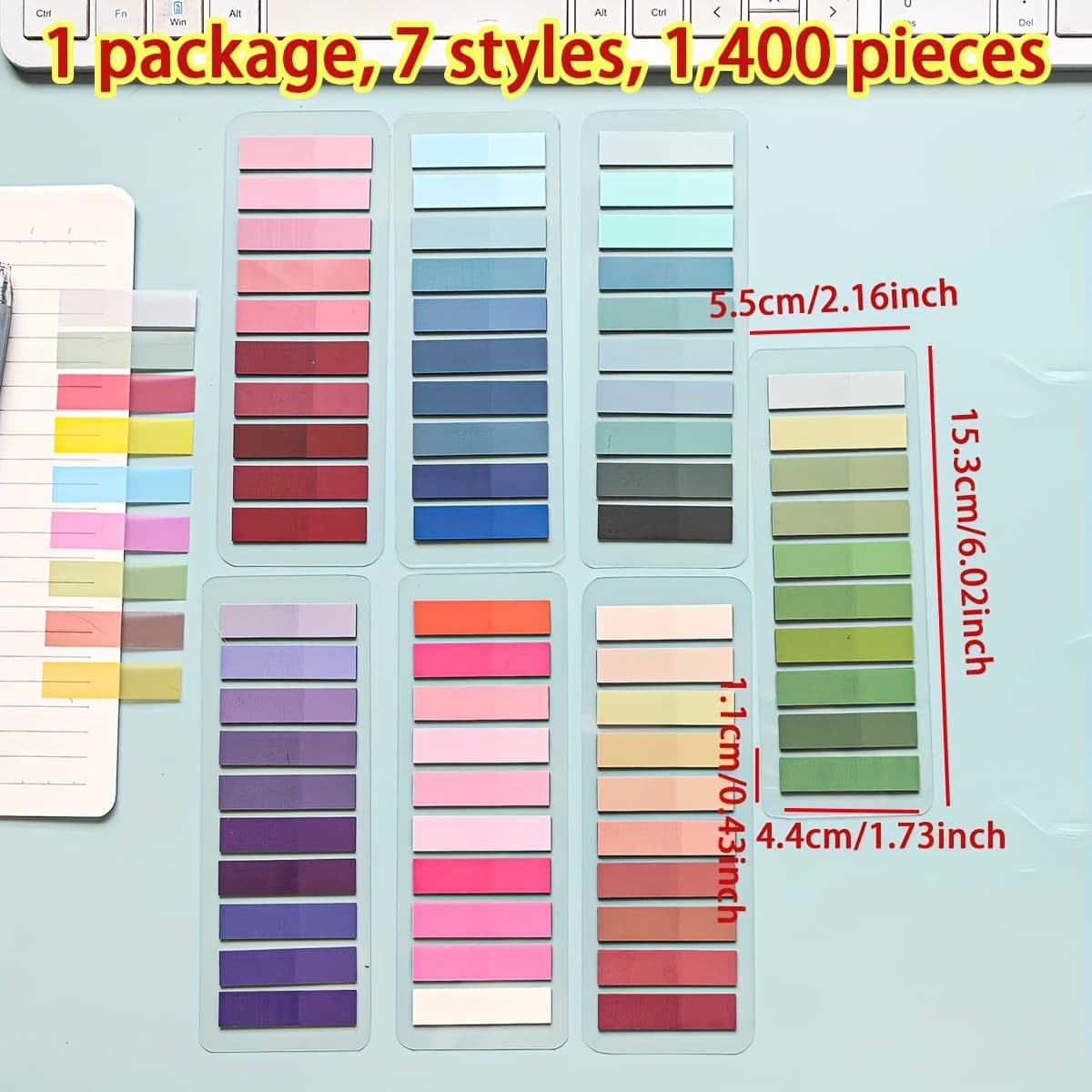 TEMU 1 Pack Of 7 Styles, 1400 Sheets In Total. Loose-leaf Index Tabs, Morandi-colored Sticky Notes, Instagram-style Gradient Color, Student Repositionable Notes, Solid Color Memo Pads