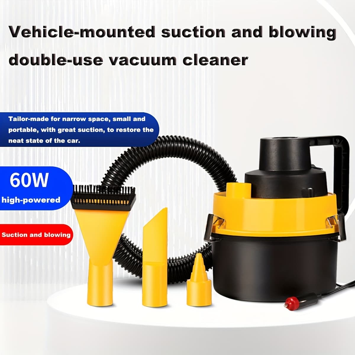 TEMU Vehicle Mounted Suction And Blowing Bucket Vacuum Cleaner Car Portable Multi Function Tool Cylinder Style Large Capacity Vacuum Cleaner Automobile Interior Cleaning Tool