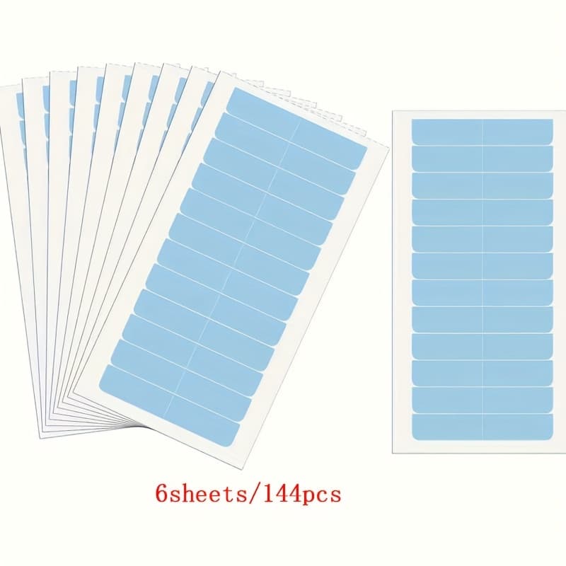 TEMU 6sheets/144pcs Blue Hair Extensions - High-quality, Sweat Resistant, Seamless Double-sided Tape Suitable For Wig And , Pre Cut For , Invisible And , Wig Accessories