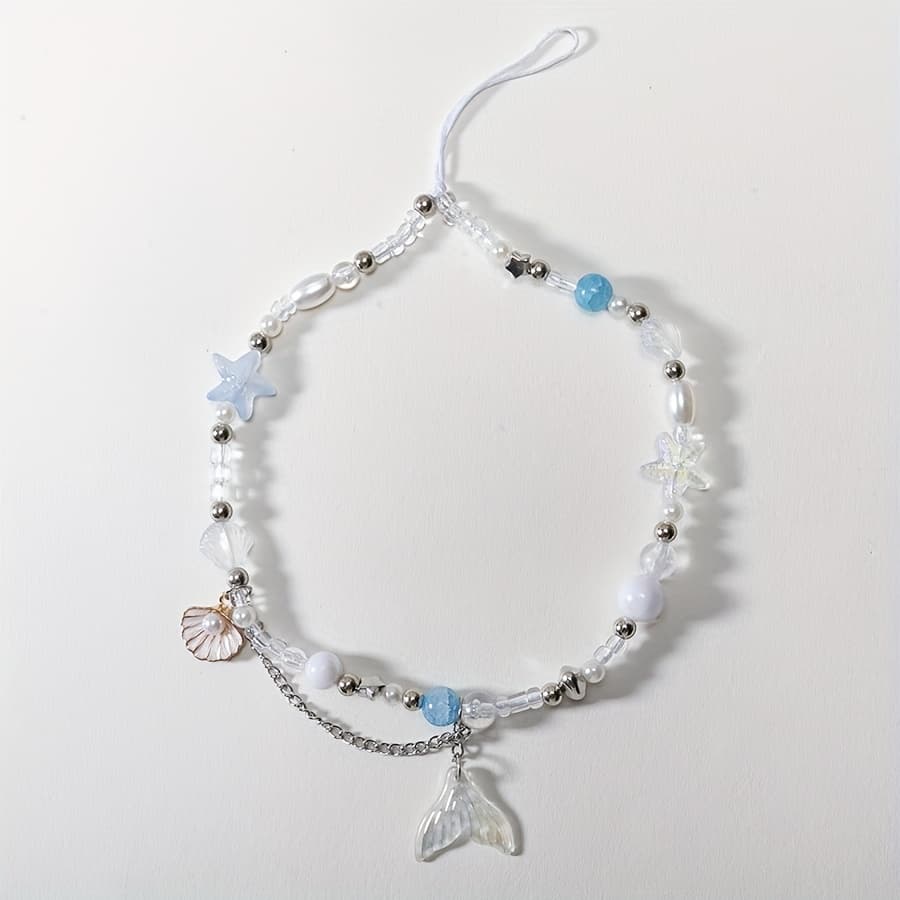 TEMU 1pc Mobile Phone Lanyard Shell Mermaid Tail Mobile Phone Case Decoration Bracelet Short Chain Handmade Diy Resin Bead Ccd Chain Key Camera Chain