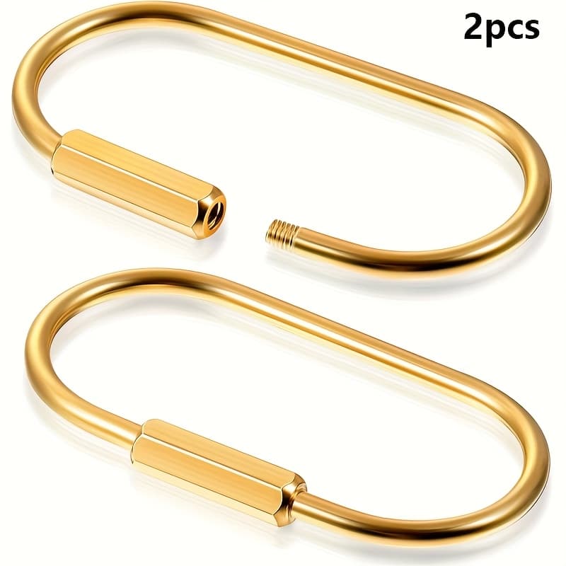 TEMU 2pcs Ring Golden Screw Lock Clip Key Ring Chain Durable Simple Brass Keychain Holder