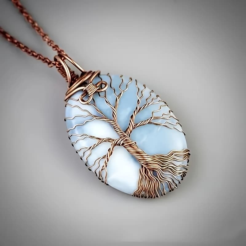 TEMU Bohemian Tree Of Life Opal Pendant Necklace - Natural Stone Amulet Jewelry For Men And Women