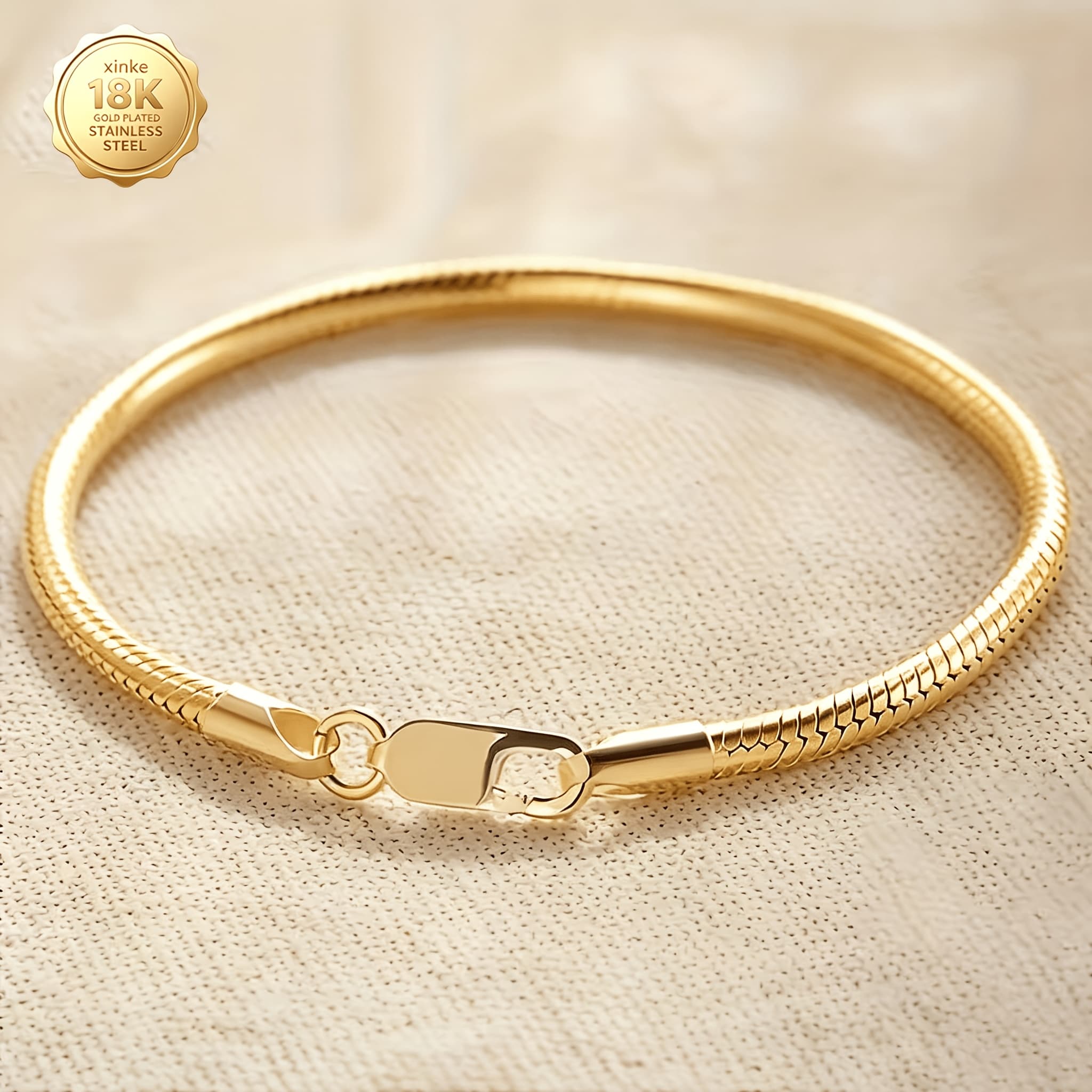 TEMU 18k Golden-plated Unisex Snake Chain Bracelet - A Bracelet Suitable For And , A Perfect Valentine's Day And Gift, An Elegant And Luxurious