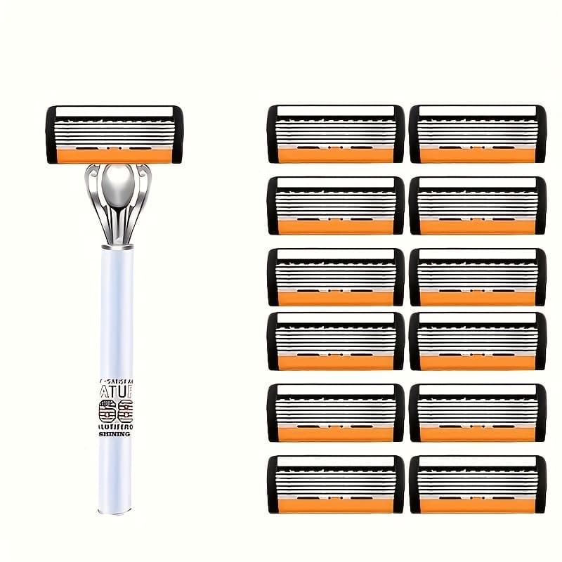 TEMU High-quality Men's Manual Blade Trendy Anti-slip Premium Handle Suitable For Business Travel Family Multi-motion Hair Removal Shaver Multi-blade Combination Hair Removal Use
